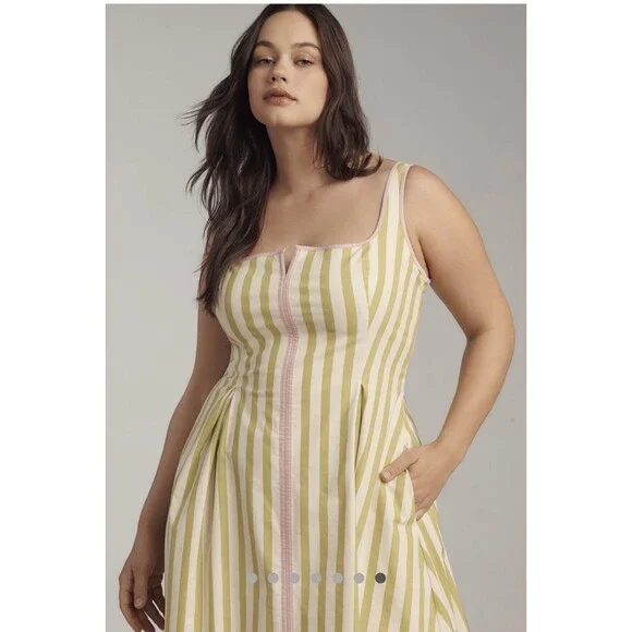 Anthropologie Maeve Sleeveless Notched Square Neck Midi Dress Sz LP Chartreuse Anthropologie Maeve Sleeveless Notched Square Neck Midi Dress Sz LP Chartreuse